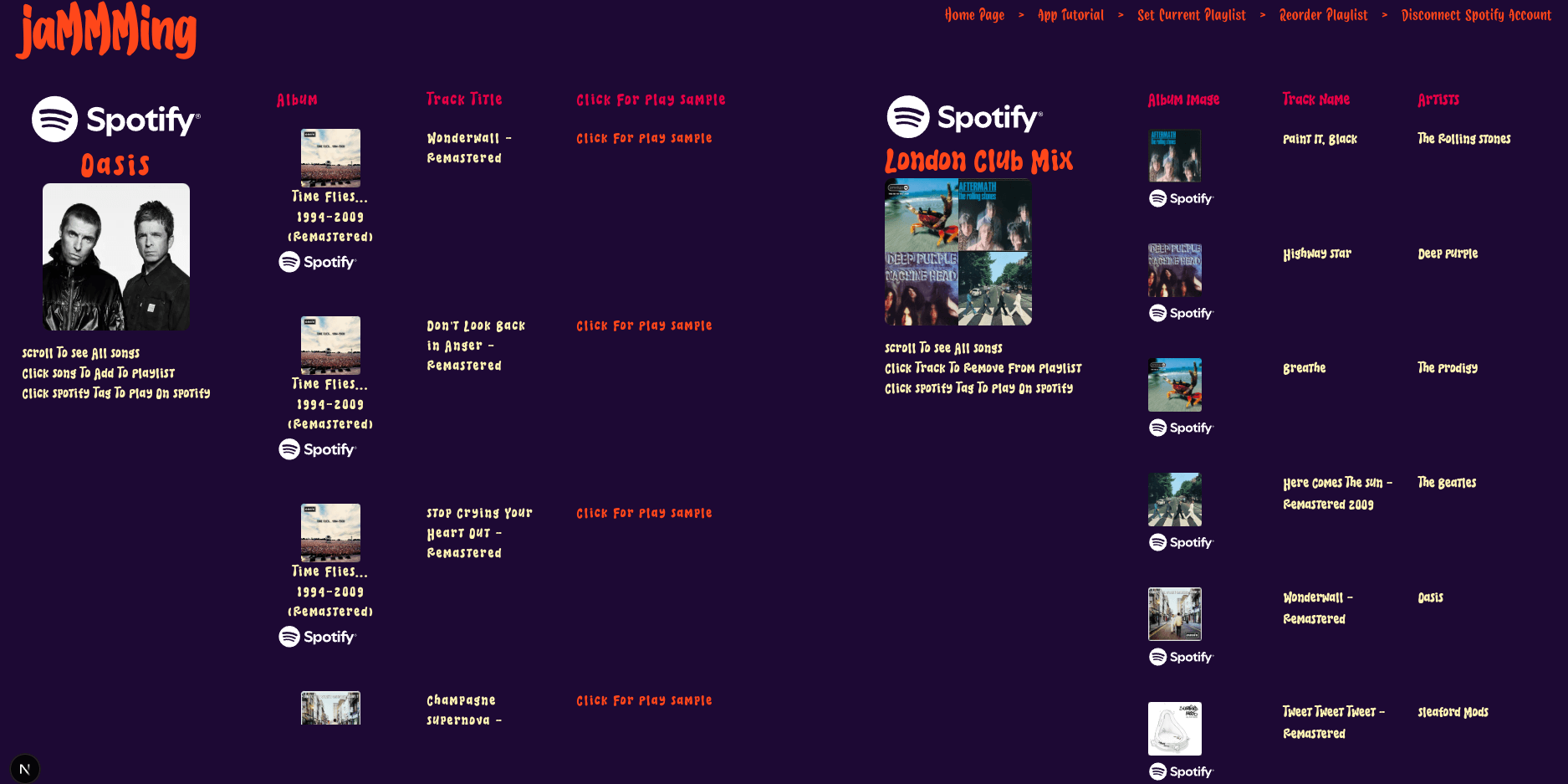 Jammming app screenshot image