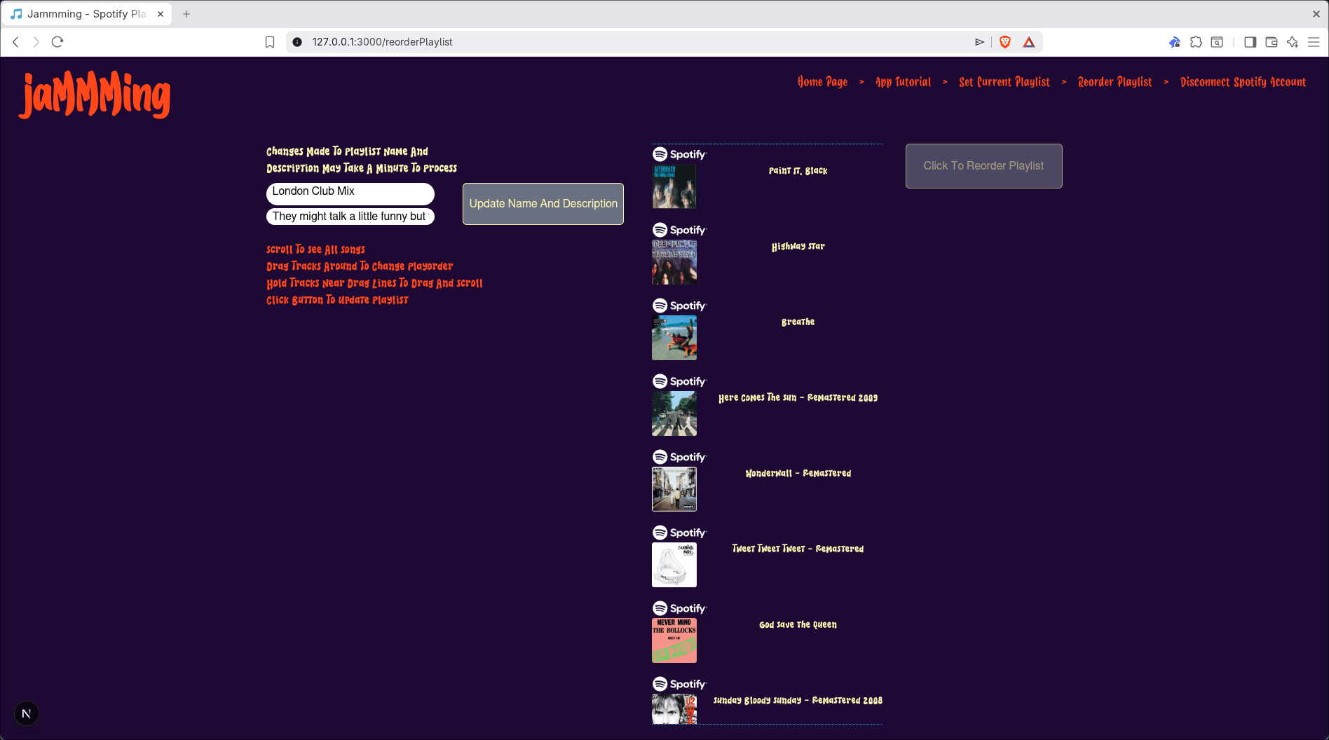 Jammming app screenshot image
