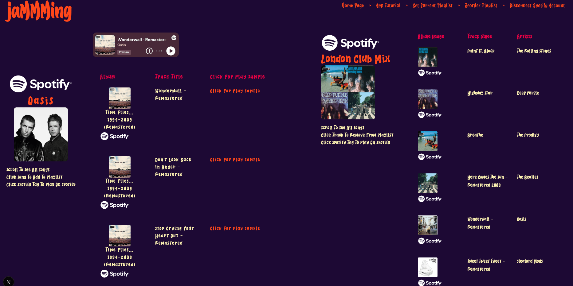Jammming app screenshot image