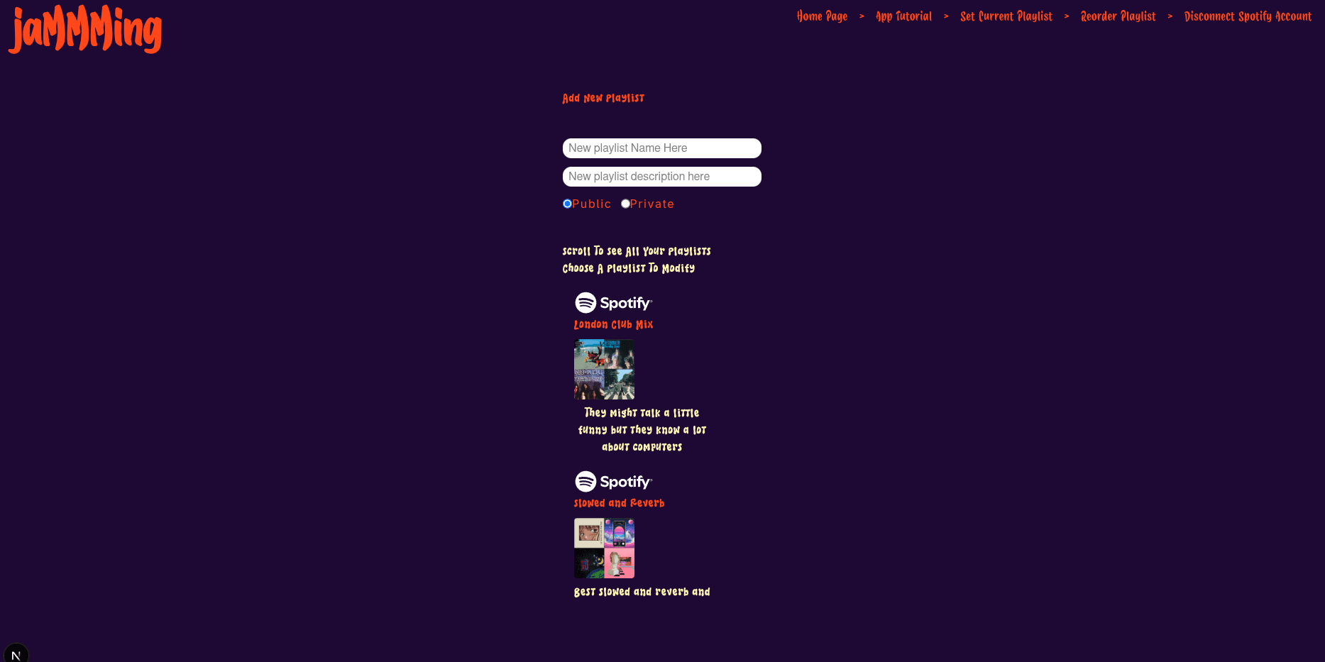 Jammming app screenshot image